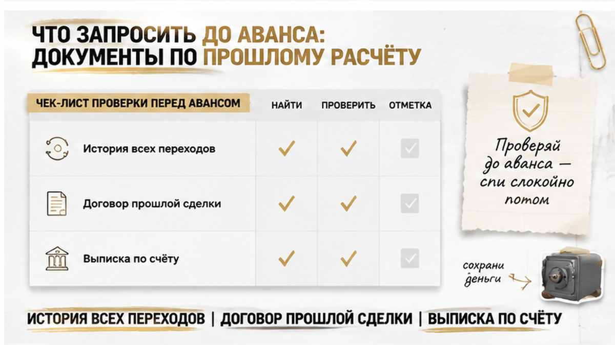 Экранный чек-лист документов и сведений, которые нужно запросить до внесения аванса.