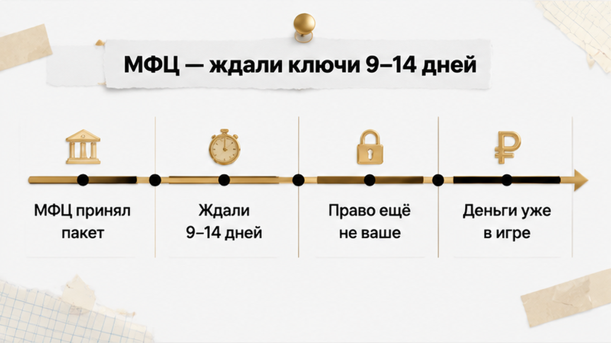 Таймлайн МФЦ 9–14 дней; право не ваше.