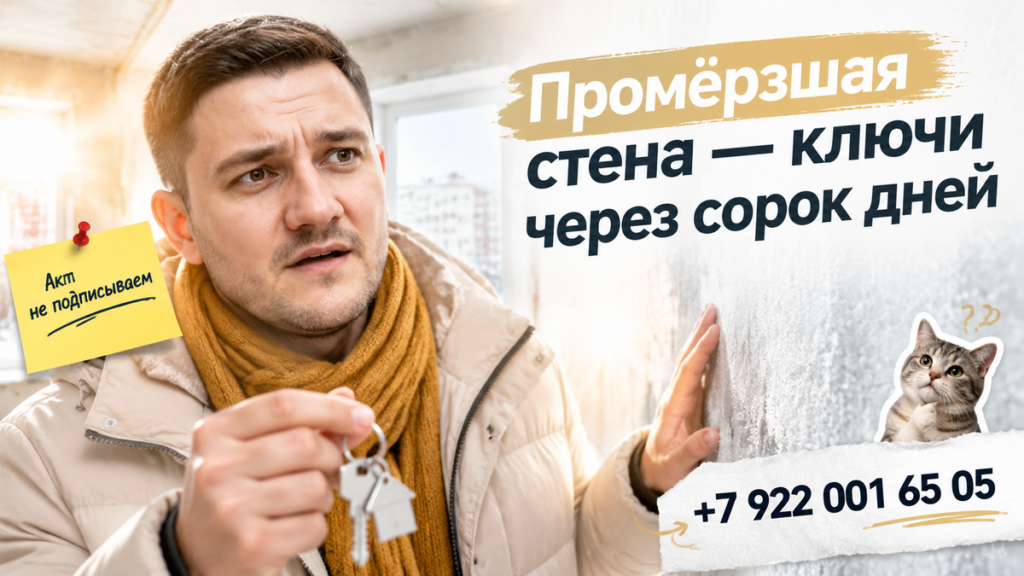 На приёмке в Тюмени нашли промёрзшую стену — ключи через 40 дней: что проверить в договоре и эскроу до подписи.