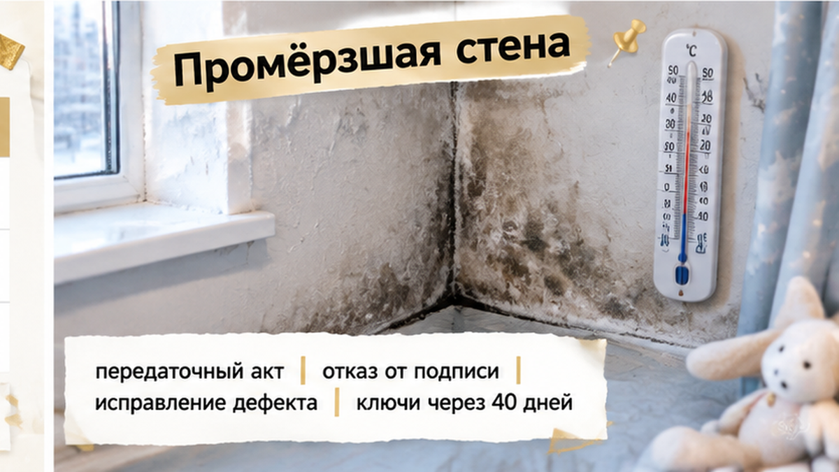 реалистичный кадр (без лица хоста) к разделу «На стене в детской — холод, пятно и запах сырос…» в Тюмени — иллюстрация к кейсу о сделке.