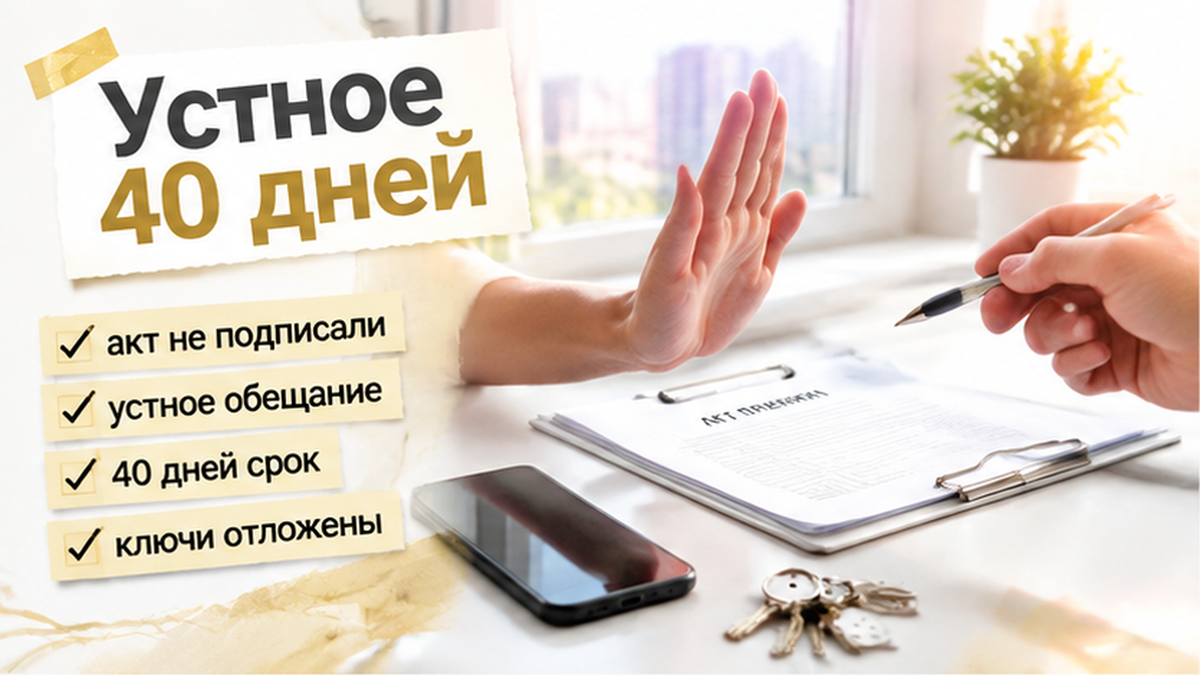 реалистичный кадр (без лица хоста) к разделу ««Подпишите акт, за 40 дней всё высохнет» — устн…» в Тюмени — иллюстрация к кейсу о сделке.