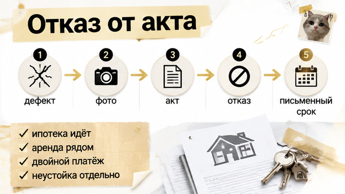 нумерованный процесс / таймлайн по новостройке в Тюмени: ипотека идёт, аренда рядом, двойной платёж — иллюстрация к разбору сделки.