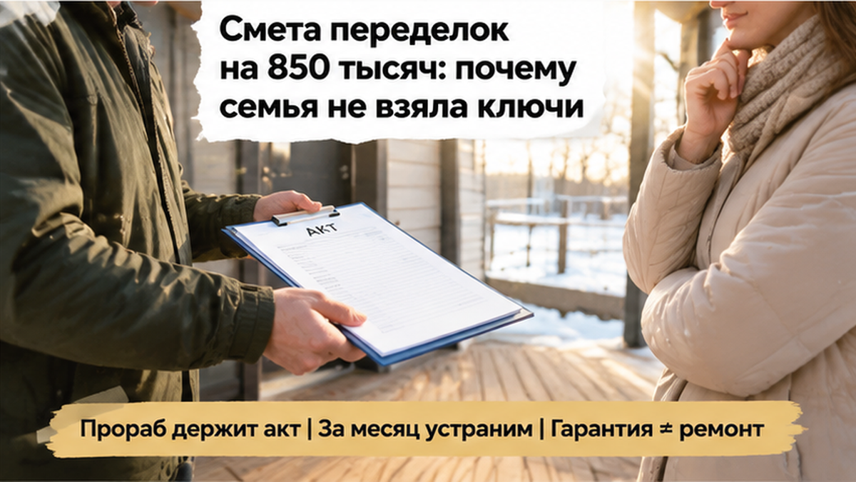 реалистичный кадр (без лица хоста) к разделу «Смета переделок на 850 тысяч: почему семья не в…» в Тюмени — иллюстрация к кейсу о сделке.