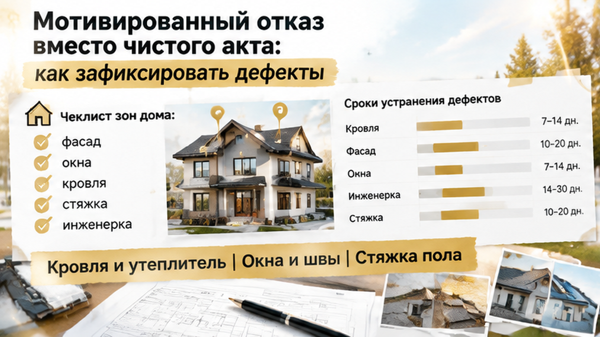 график / шкала сроков по новостройке в Тюмени: Кровля и утеплитель, Окна и швы, Стяжка пола — иллюстрация к разбору сделки.
