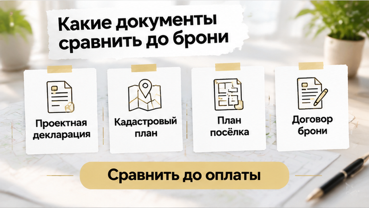 реалистичный кадр (без лица хоста) к разделу «Какие документы сравнить до брони» в Тюмени — иллюстрация к кейсу о сделке.