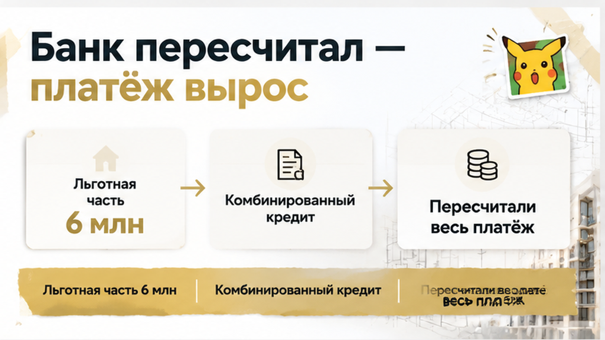схема устройства механизма к разделу «Банк пересчитал семейную ипотеку — платёж и лим…» — иллюстрация к кейсу о сделке.