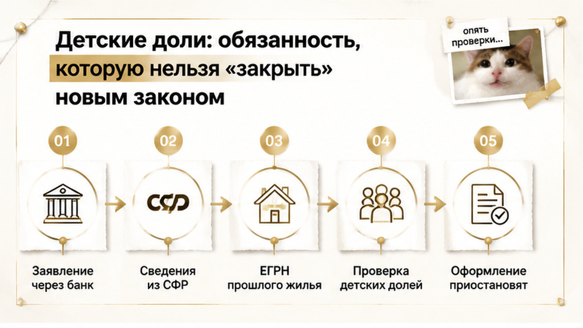Схема проверки документов о детских долях при оформлении ипотеки.