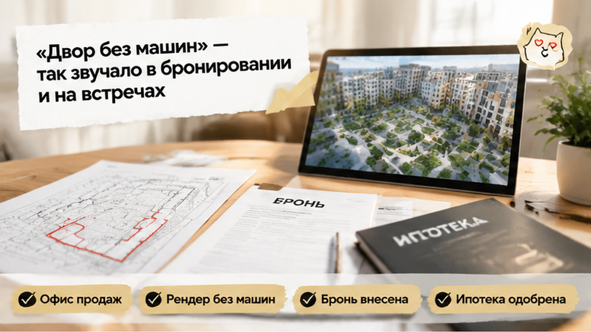 реалистичный кадр (без лица хоста) к разделу ««Двор без машин» — так звучало в бронировании и…» в Тюмени — иллюстрация к кейсу о сделке.