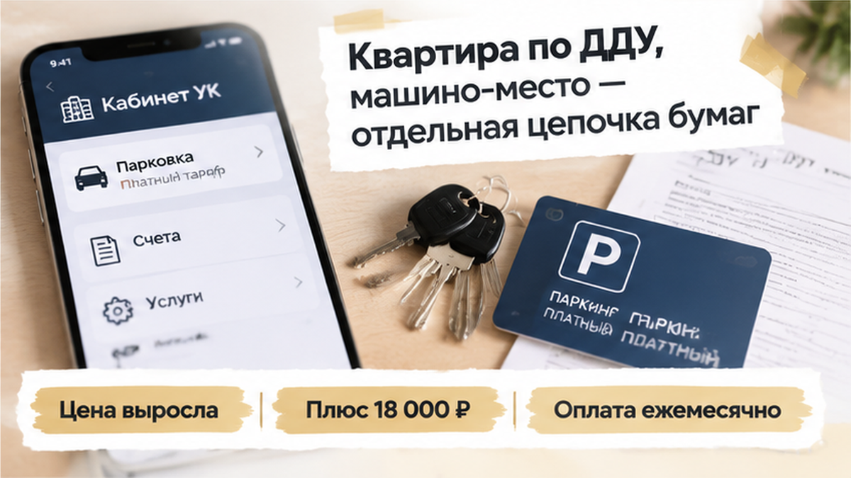 реалистичный кадр (без лица хоста) к разделу «Квартира по ДДУ, машино-место — отдельная цепоч…» в Тюмени — иллюстрация к кейсу о сделке.