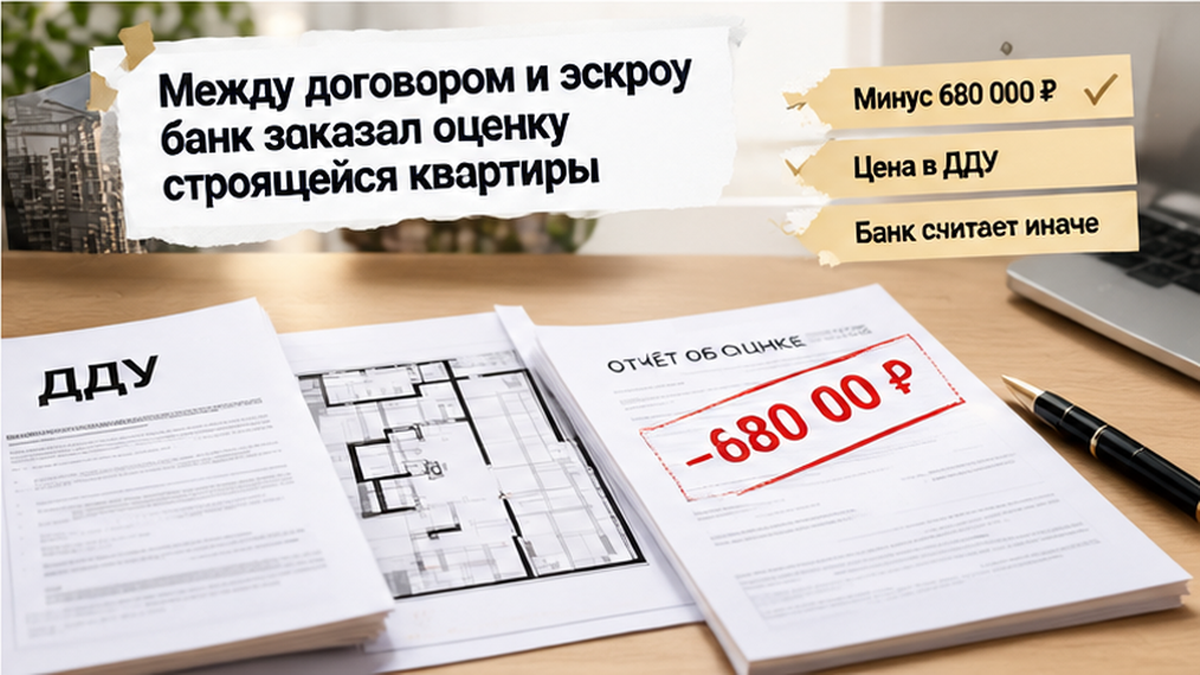 реалистичный кадр (без лица хоста) к разделу «Между договором и эскроу банк заказал оценку ст…» в Тюмени — иллюстрация к кейсу о сделке.