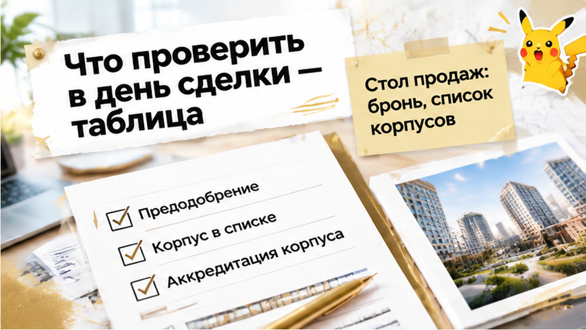 реалистичный кадр (без лица хоста) к разделу «Что проверить в день сделки — таблица» в Тюмени — иллюстрация к кейсу о сделке.