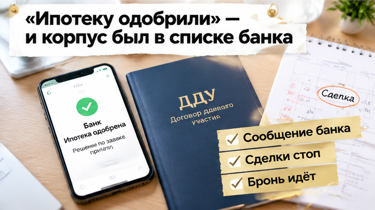 реалистичный кадр (без лица хоста) к разделу ««Ипотеку одобрили» — и корпус был в списке банка» в Тюмени — иллюстрация к кейсу о сделке.