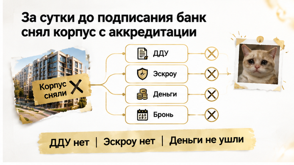 схема устройства механизма по новостройке в Тюмени: ДДУ нет, Эскроу нет, Деньги не ушли — иллюстрация к разбору сделки.