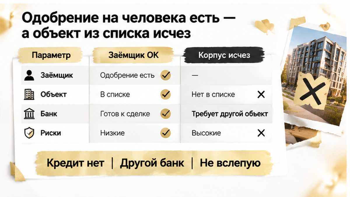 сравнительная таблица с колонками по новостройке в Тюмени: Кредит нет, Другой банк, Не вслепую — иллюстрация к разбору сделки.