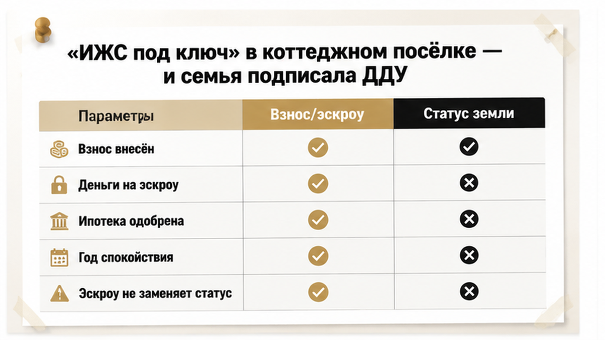 сравнительная таблица с колонками по новостройке в Тюмени: Договор подписан, Кредит одобрен, Ключи не выданы — иллюстрация к разбору сделки.