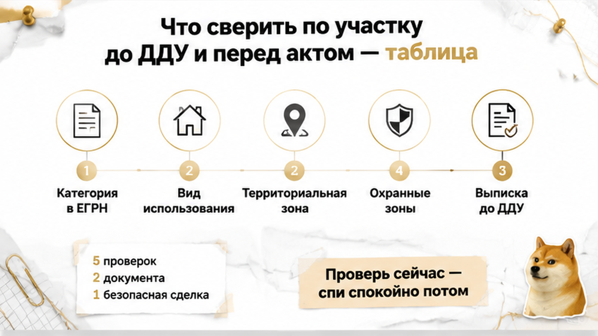 график / шкала сроков по новостройке в Тюмени: Категория в ЕГРН, Вид использования, Территориальная зона — иллюстрация к разбору сделки.