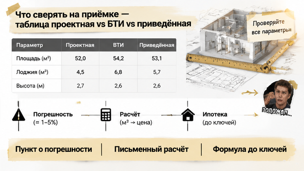 схема устройства механизма по новостройке в Тюмени: Пункт о погрешности, Письменный расчёт, Формула до ключей — иллюстрация к разбору сделки