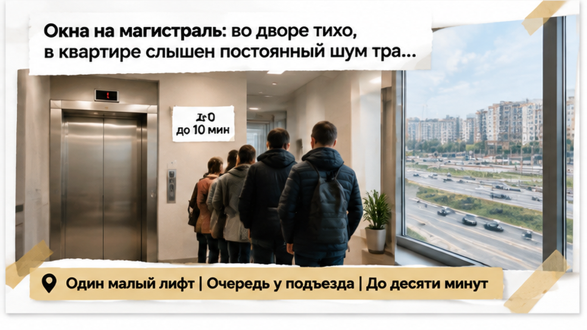 реалистичный кадр (без лица хоста) к разделу «Окна на магистраль: во дворе тихо, в квартире с…» в Тюмени — иллюстрация к кейсу о сделке.