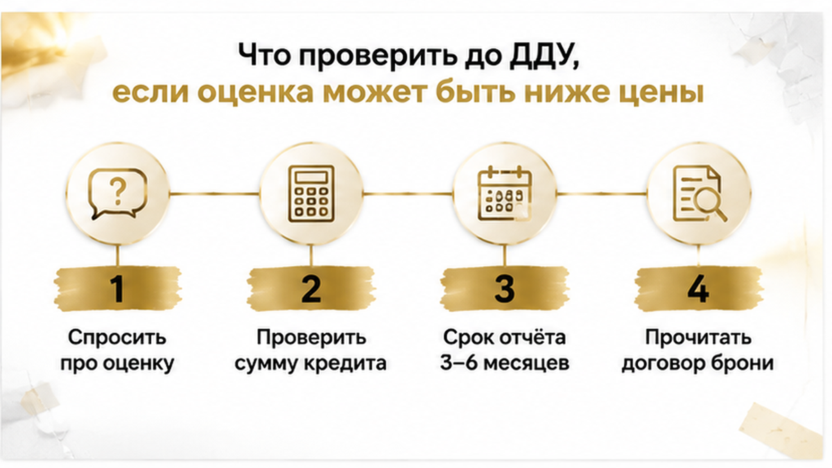 график / шкала сроков по новостройке в Тюмени: Спросить про оценку, Проверить сумму кредита, Срок отчёта 3–6 месяцев — иллюстрация к…