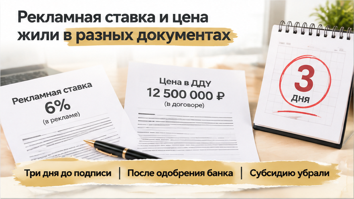 реалистичный кадр (без лица хоста) к разделу «Рекламная ставка и цена жили в разных документах» в Тюмени — иллюстрация к кейсу о сделке.