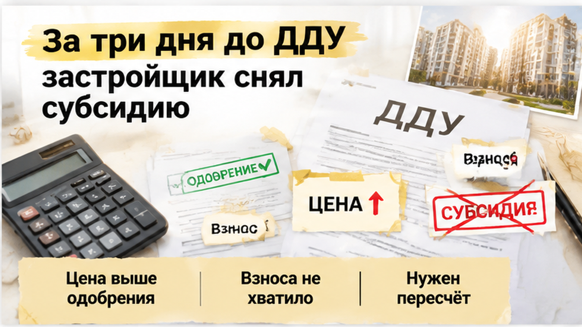 реалистичный кадр (без лица хоста) к разделу «За три дня до ДДУ застройщик снял субсидию» в Тюмени — иллюстрация к кейсу о сделке.