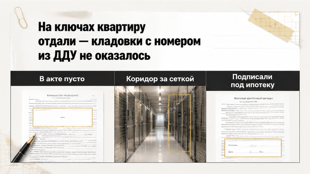 сравнительная таблица с колонками по новостройке в Тюмени: В акте пусто, Коридор за сеткой, Подписали под ипотеку — иллюстрация к разбору…
