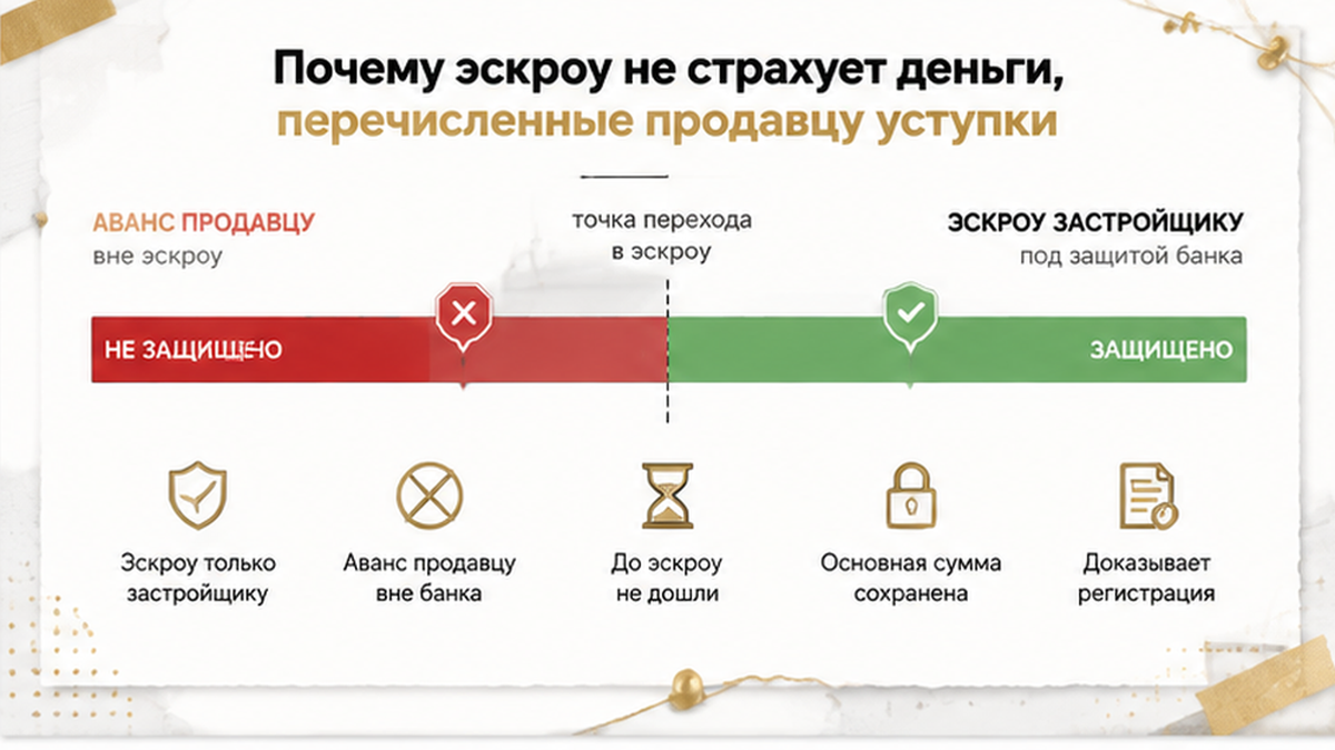 график / шкала сроков по новостройке в Тюмени: Эскроу только застройщику, Аванс продавцу вне банка, До эскроу не дошли — иллюстрация к…