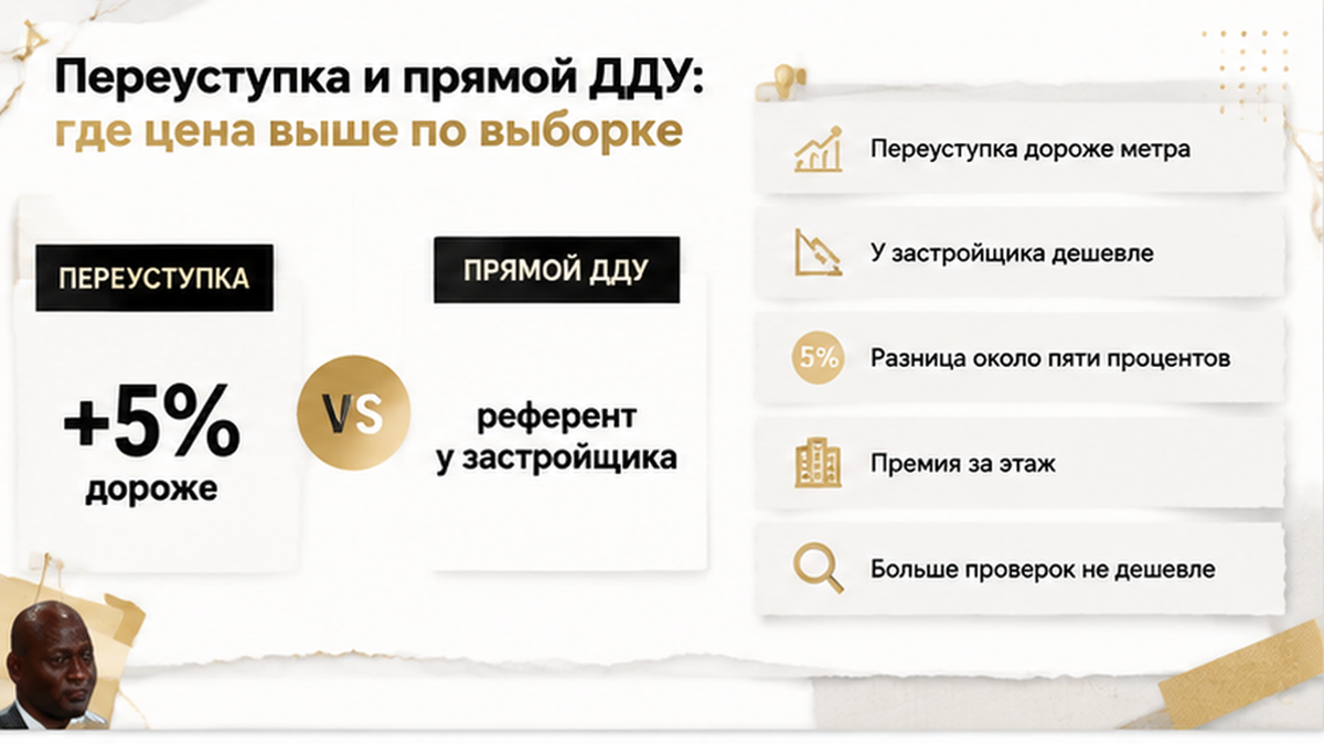 схема устройства механизма по новостройке в Тюмени: Переуступка дороже метра, У застройщика дешевле, Разница около пяти процентов —…