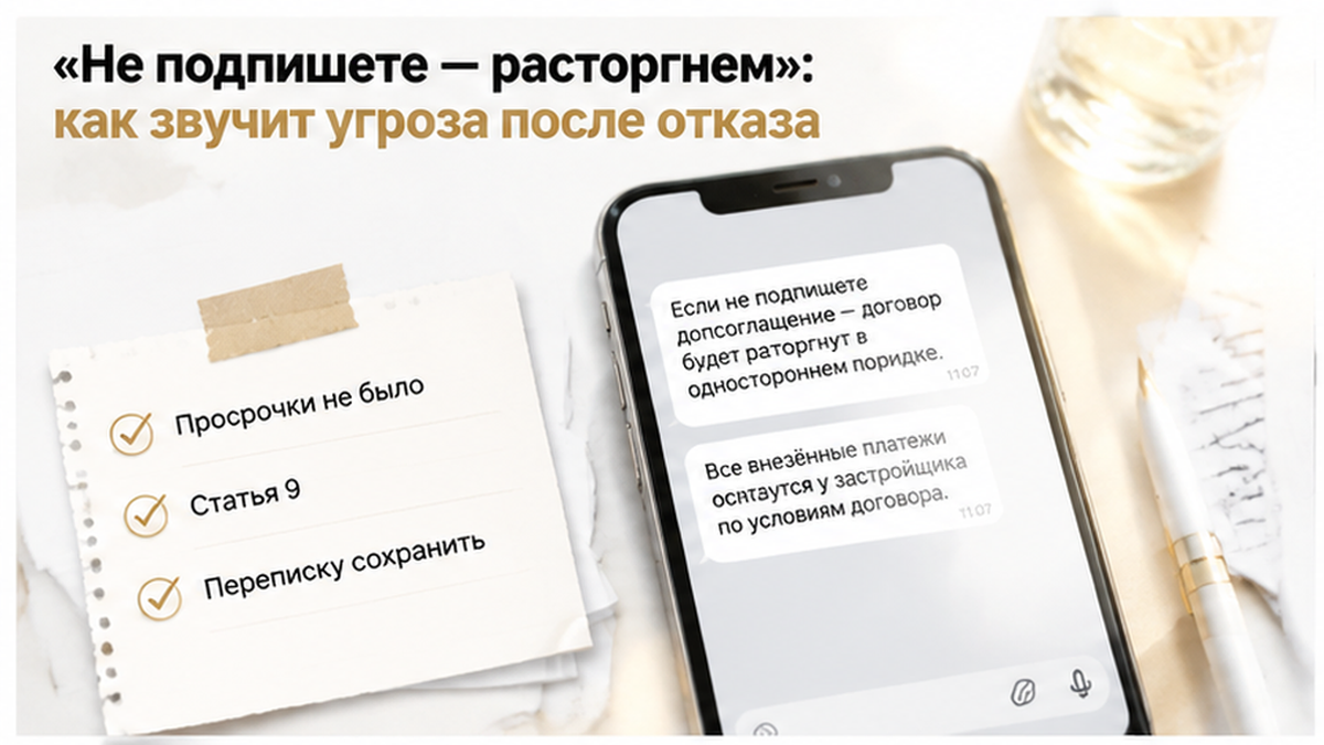 реалистичный кадр (без лица хоста) к разделу ««Не подпишете — расторгнем»: как звучит угроза…» в Тюмени — иллюстрация к кейсу о сделке.