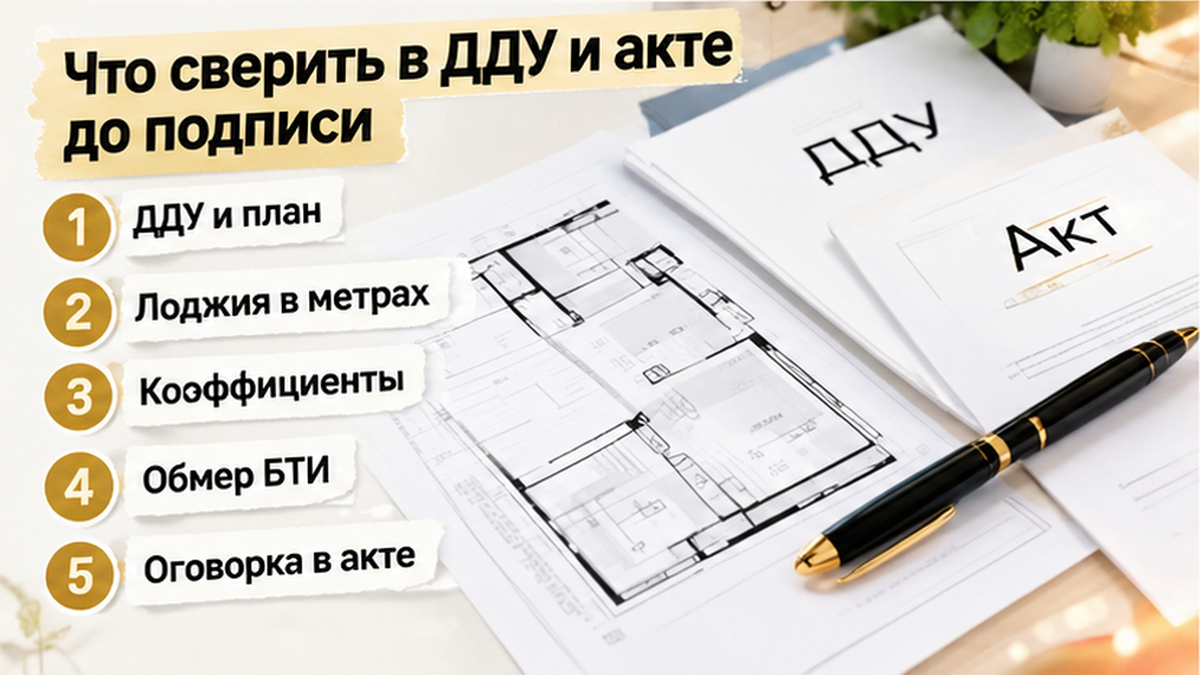нумерованный процесс / таймлайн по новостройке в Тюмени: ДДУ и план, Лоджия в метрах, Коэффициенты — иллюстрация к разбору сделки.