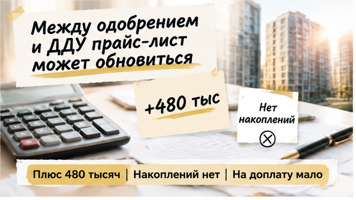 реалистичный кадр (без лица хоста) к разделу «Между одобрением и ДДУ прайс-лист может обновит…» в Тюмени — иллюстрация к кейсу о сделке.