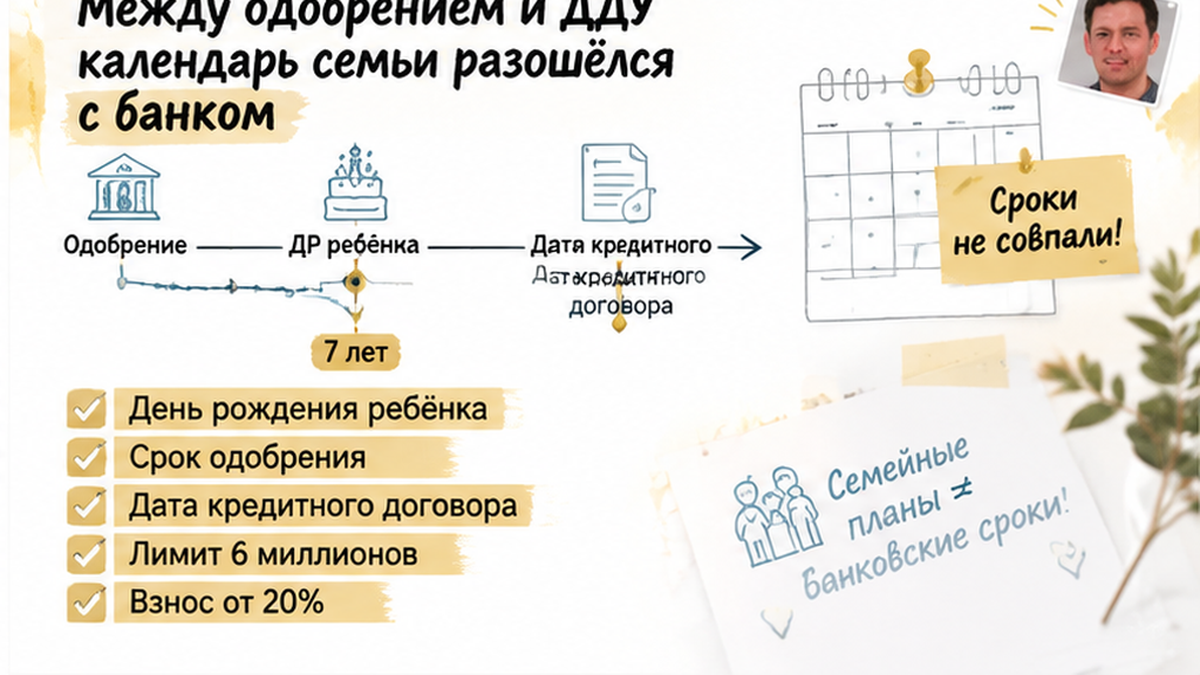 график / шкала сроков по новостройке в Тюмени: День рождения ребёнка, Срок одобрения, Дата кредитного договора — иллюстрация к разбору…