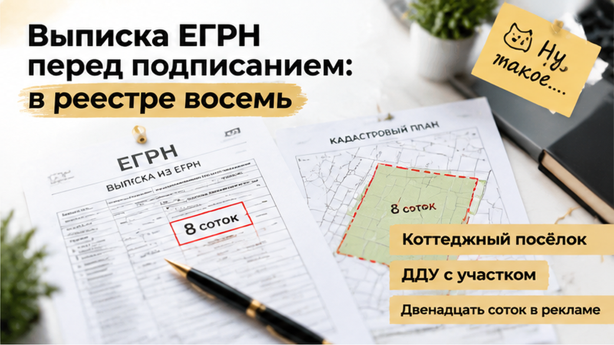 реалистичный кадр (без лица хоста) к разделу «Выписка ЕГРН перед подписанием: в реестре восемь» в Тюмени — иллюстрация к кейсу о сделке.