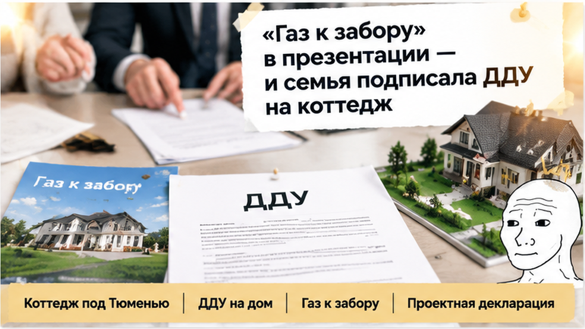 реалистичный кадр (без лица хоста) к разделу ««Газ к забору» в презентации — и семья подписал…» в Тюмени — иллюстрация к кейсу о сделке.