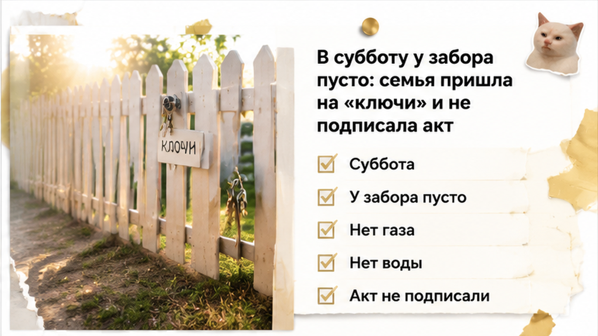 реалистичный кадр (без лица хоста) к разделу «В субботу у забора пусто: семья пришла на «ключ…» в Тюмени — иллюстрация к кейсу о сделке.