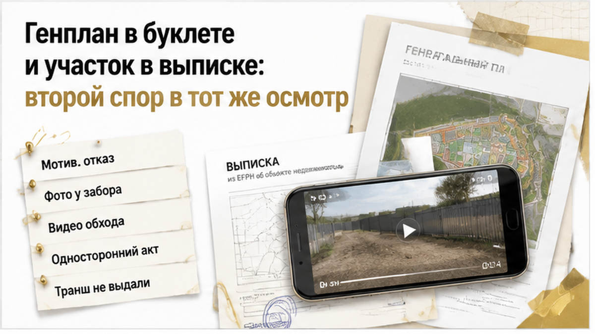 реалистичный кадр (без лица хоста) к разделу «Генплан в буклете и участок в выписке: второй с…» в Тюмени — иллюстрация к кейсу о сделке.