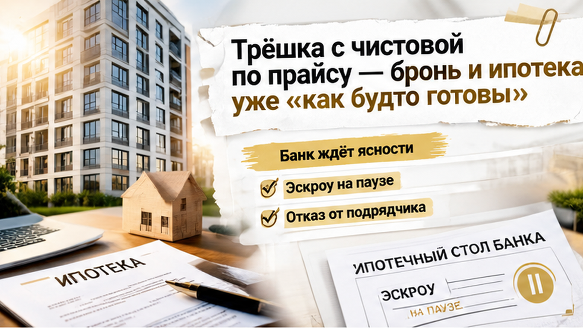 реалистичный кадр (без лица хоста) к разделу «Трёшка с чистовой по прайсу — бронь и ипотека у…» в Тюмени — иллюстрация к кейсу о сделке.