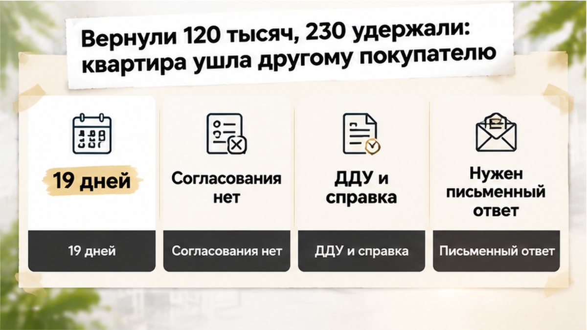 сравнительная таблица с колонками по новостройке в Тюмени: 19 дней, Согласования нет, ДДУ и справка — иллюстрация к разбору сделки.