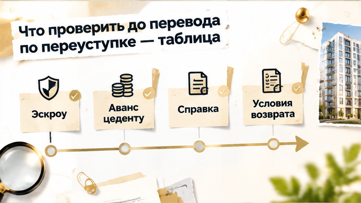 график / шкала сроков по новостройке в Тюмени: Эскроу, Аванс цеденту, Справка — иллюстрация к разбору сделки.