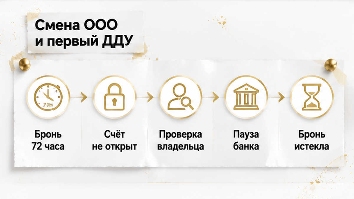 Таблица: Бронь 72 часа, Счёт не открыт, Проверка владельца в Тюмени.