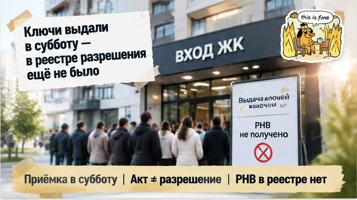 реалистичный кадр (без лица хоста) к разделу «Ключи выдали в субботу — в реестре разрешения е…» в Тюмени — иллюстрация к кейсу о сделке.