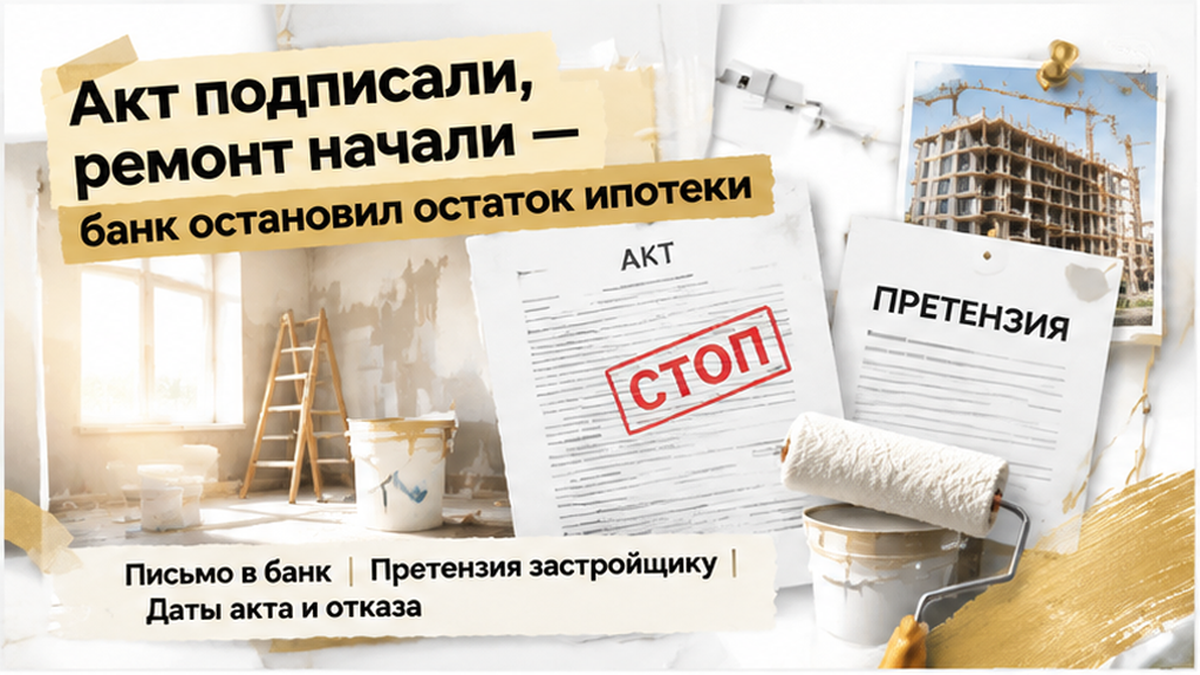реалистичный кадр (без лица хоста) к разделу «Акт подписали, ремонт начали — банк остановил о…» в Тюмени — иллюстрация к кейсу о сделке.