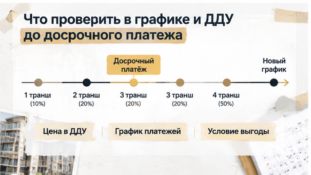 график / шкала сроков по новостройке в Тюмени: Цена в ДДУ, График платежей, Условие выгоды — иллюстрация к разбору сделки.