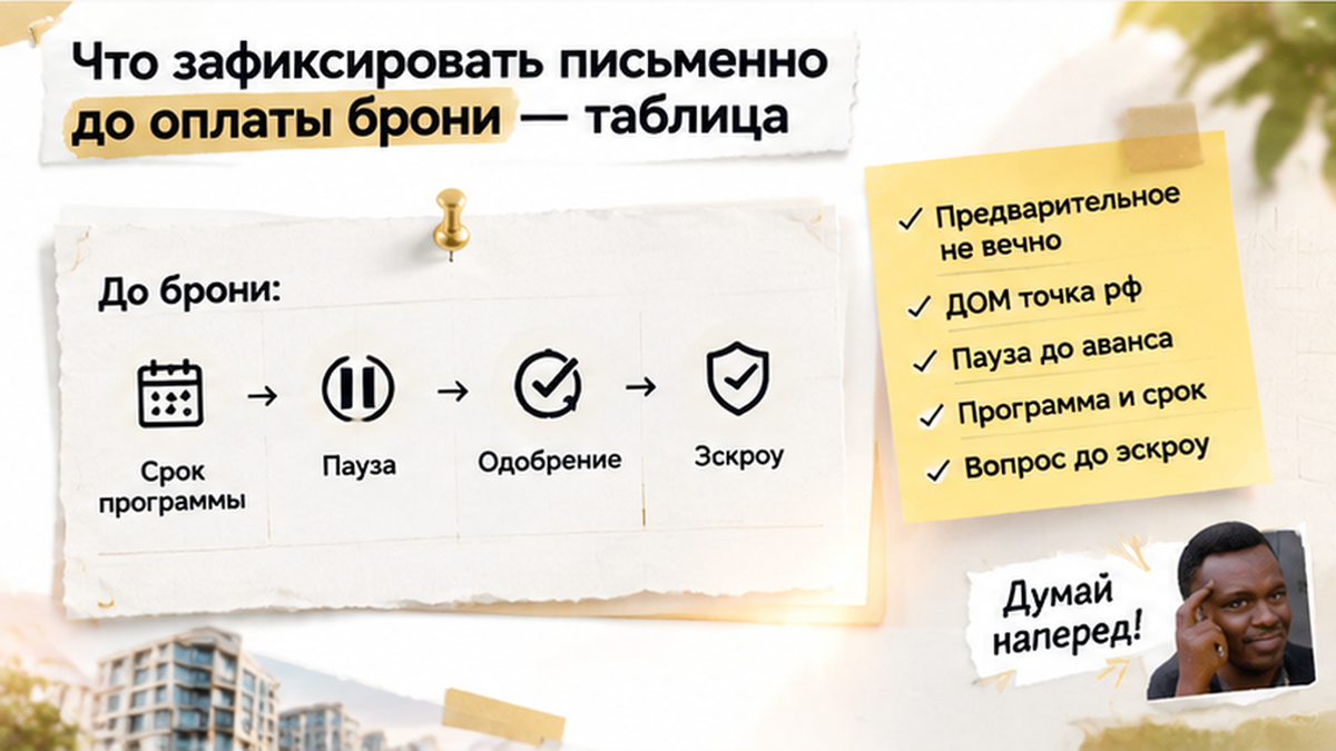 график / шкала сроков по новостройке в Тюмени: Таблица сверки, Оценка и полис, До брони — иллюстрация к разбору сделки.