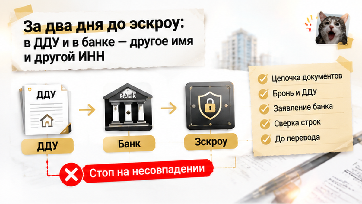 схема устройства механизма по новостройке в Тюмени: Цепочка документов, Бронь и ДДУ, Заявление банка — иллюстрация к разбору сделки.