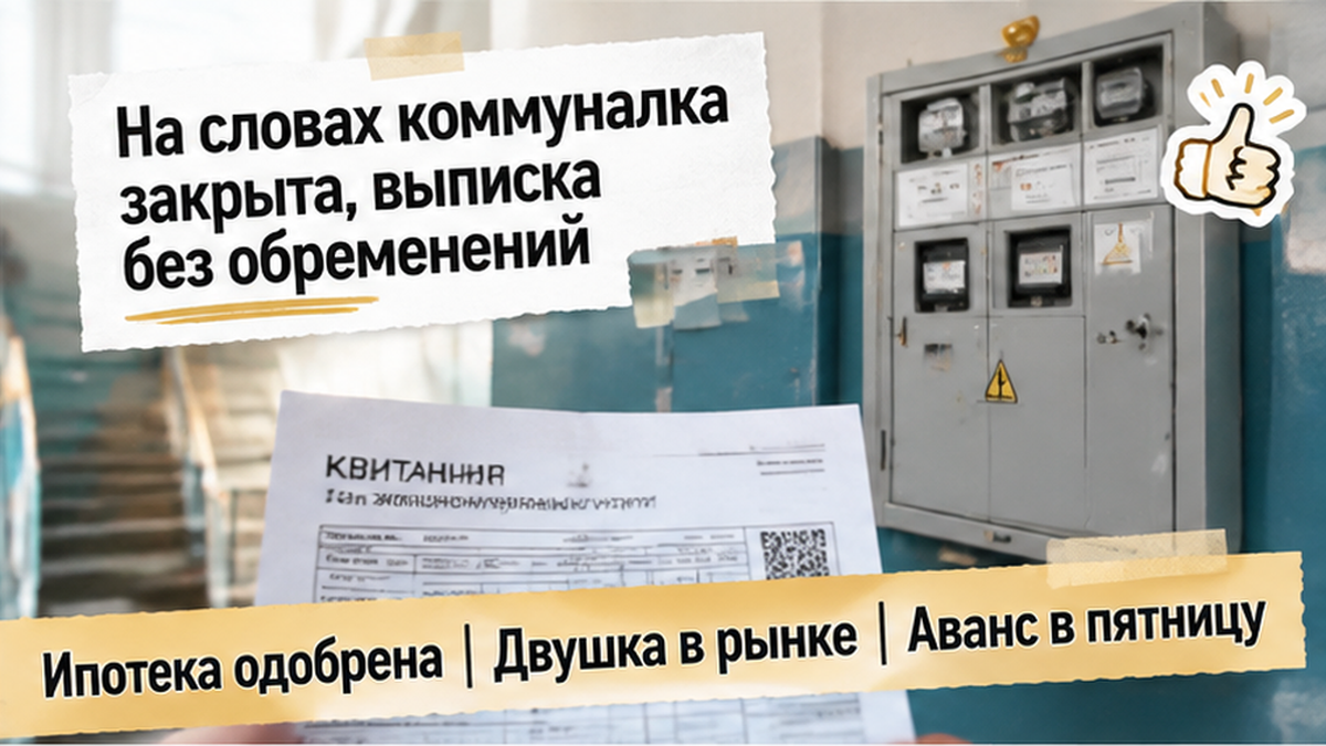 реалистичный кадр (без лица хоста) к разделу «На словах коммуналка закрыта, выписка без обрем…» в Тюмени — иллюстрация к кейсу о сделке.