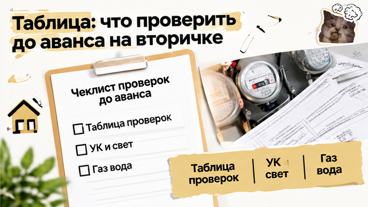 схема устройства механизма по новостройке в Тюмени: Таблица проверок, УК и свет, Газ вода — иллюстрация к разбору сделки.