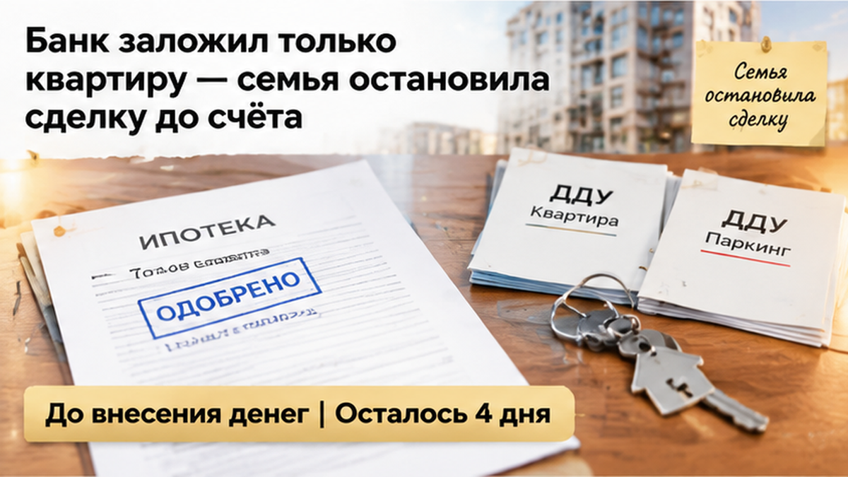 реалистичный кадр (без лица хоста) к разделу «Банк заложил только квартиру — семья остановила…» в Тюмени — иллюстрация к кейсу о сделке.