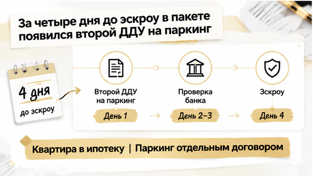 график / шкала сроков по новостройке в Тюмени: Квартира в ипотеку, Паркинг отдельным договором — иллюстрация к разбору сделки.