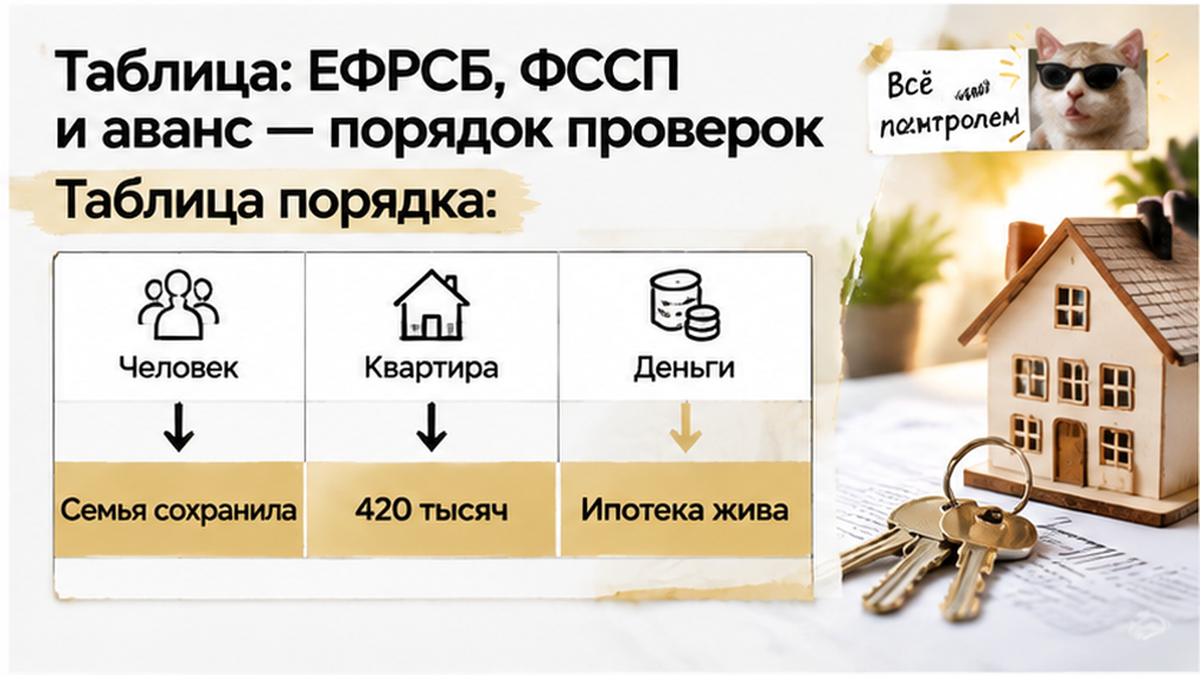 схема устройства механизма по новостройке в Тюмени: Семья сохранила, 420 тысяч, Ипотека жива — иллюстрация к разбору сделки.